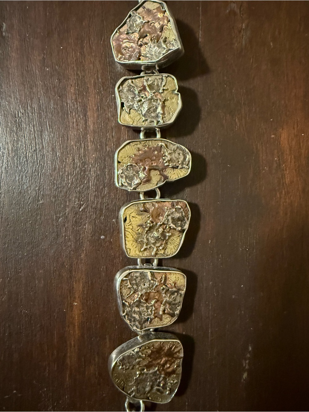 Charles Albert Sterling Silver & Fused Cooper Brass Link Bracelet 7.5"